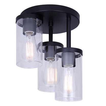 Canarm Britton 10in 3-Light Semi-Flush Mount | Modern Matte Black and Clear Glass | Entryway & Bedroom | 10.75 x 10.75 x 12.75 in | Model ISF1234A03BK