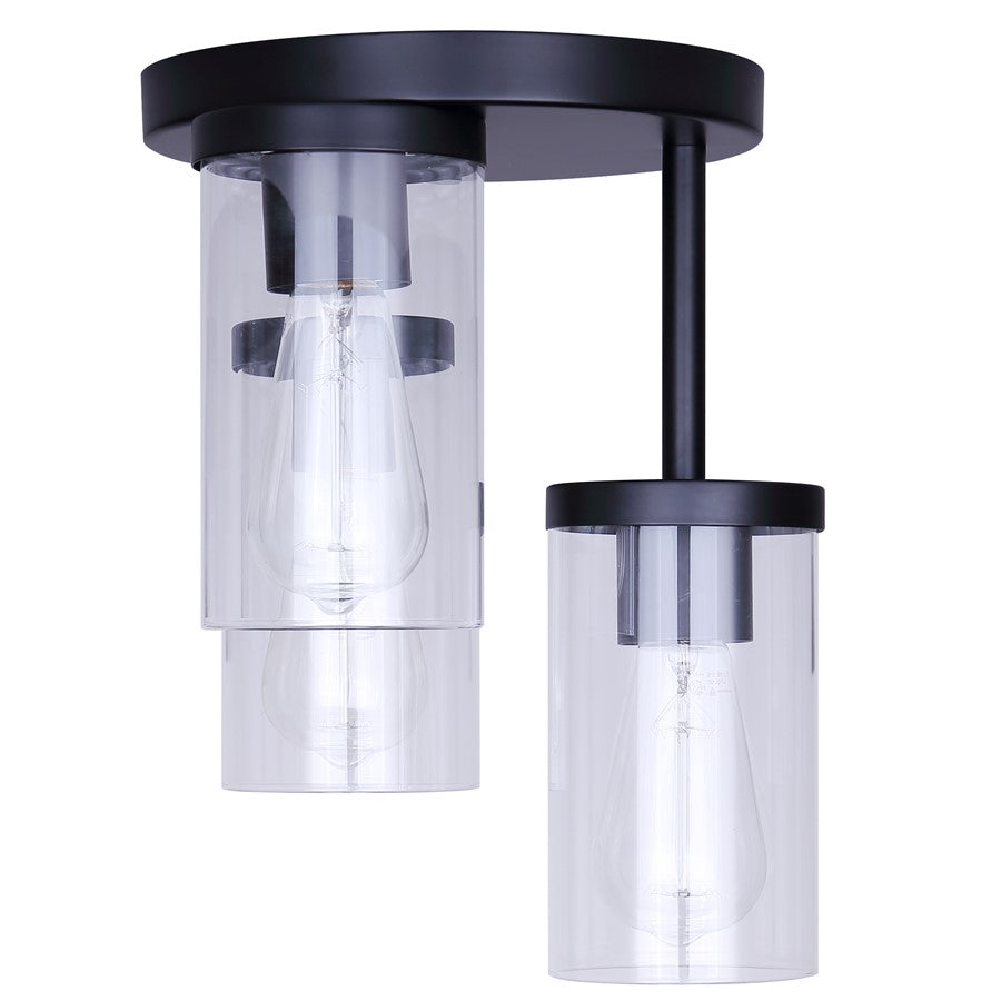 Canarm Britton 10in 3-Light Semi-Flush Mount | Modern Matte Black and Clear Glass | Entryway & Bedroom | 10.75 x 10.75 x 12.75 in | Model ISF1234A03BK