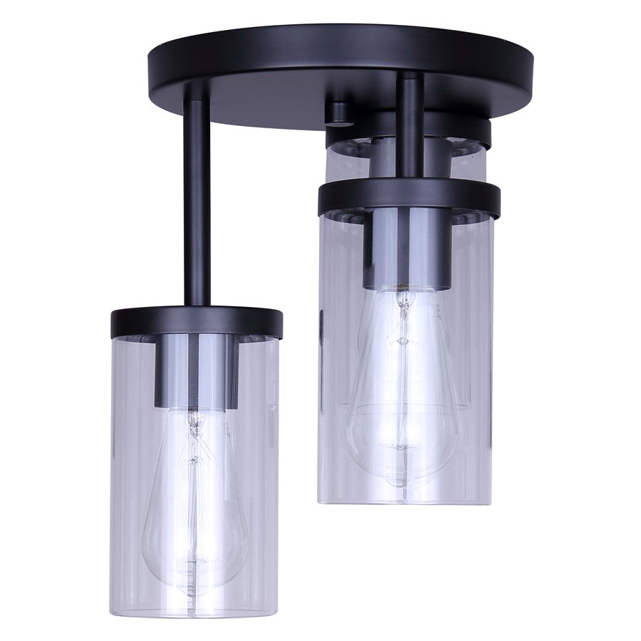 Canarm Britton 10in 3-Light Semi-Flush Mount | Modern Matte Black and Clear Glass | Entryway & Bedroom | 10.75 x 10.75 x 12.75 in | Model ISF1234A03BK