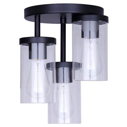 Canarm Britton 10in 3-Light Semi-Flush Mount | Modern Matte Black and Clear Glass | Entryway & Bedroom | 10.75 x 10.75 x 12.75 in | Model ISF1234A03BK