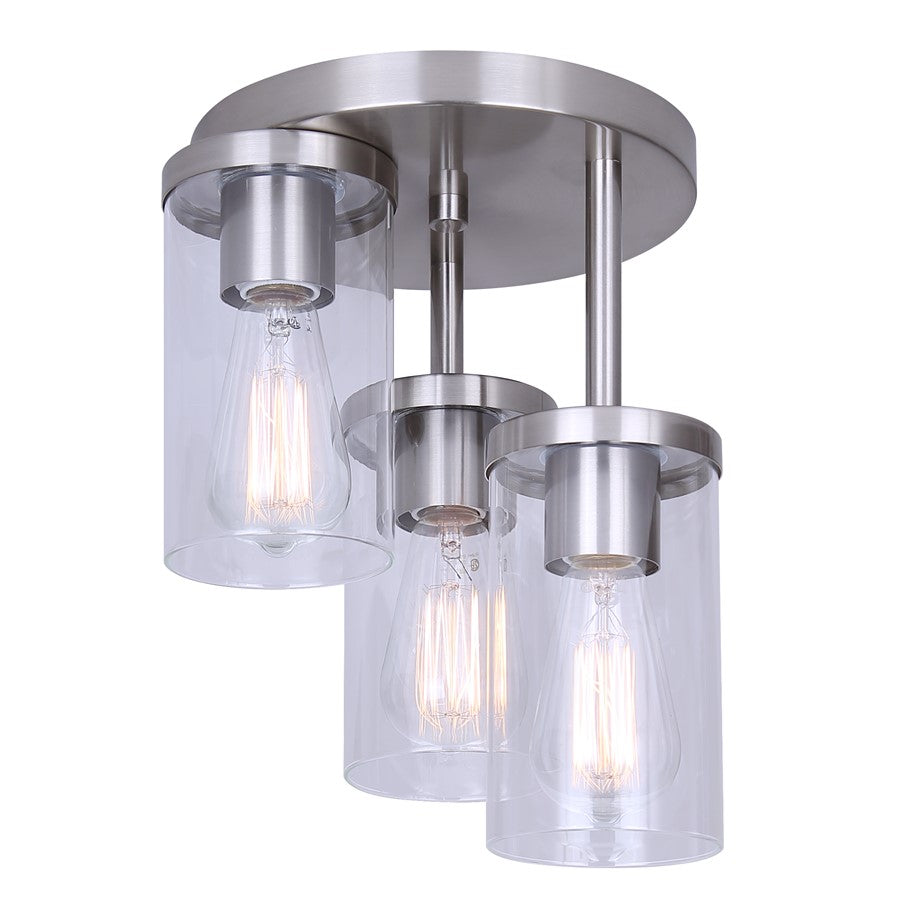 Canarm Britton 10in 3-Light Semi-Flush Mount | Modern Brushed Nickel and Clear Glass | Entryway & Bedroom | Model ISF1234A03BN
