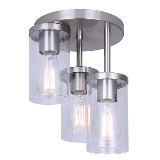 Canarm Britton 10in 3-Light Semi-Flush Mount | Modern Brushed Nickel and Clear Glass | Entryway & Bedroom | Model ISF1234A03BN