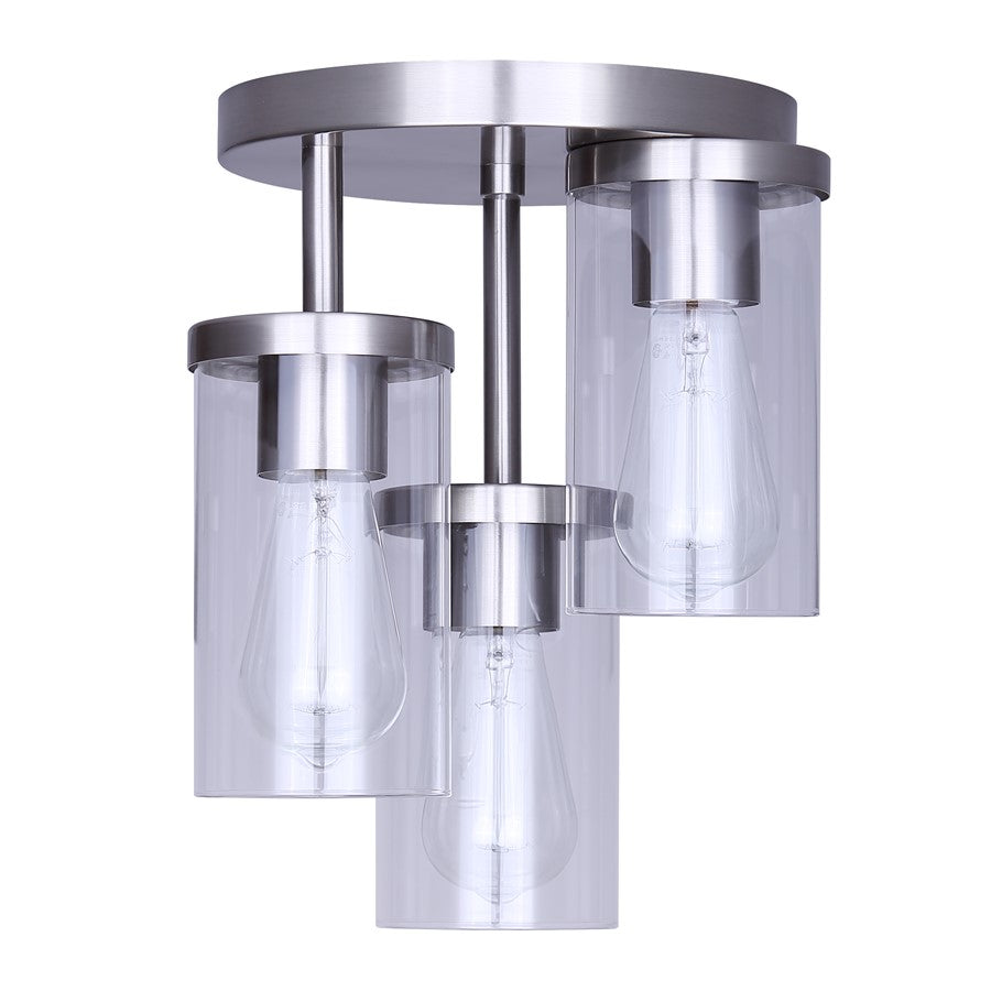 Canarm Britton 10in 3-Light Semi-Flush Mount | Modern Brushed Nickel and Clear Glass | Entryway & Bedroom | Model ISF1234A03BN