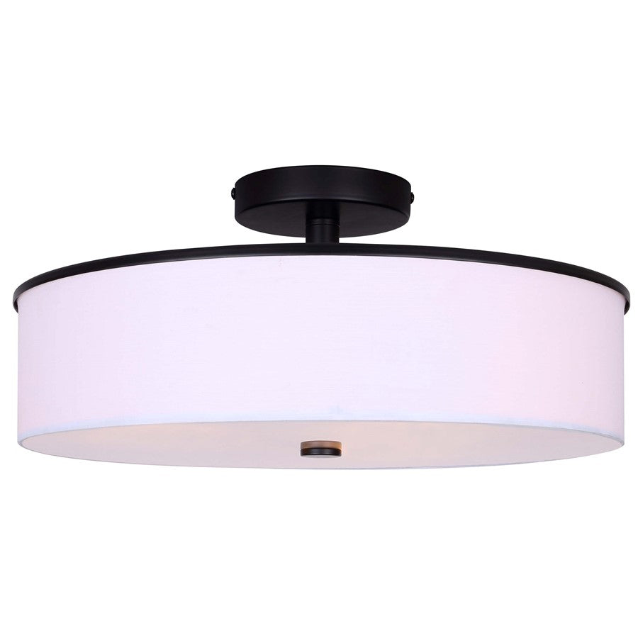 Canarm Tristan 17in 3-Light Semi-Flush Mount | Modern Matte Black and White Fabric Shade | Living Room & Dining Room | Model ISF2037B03BK