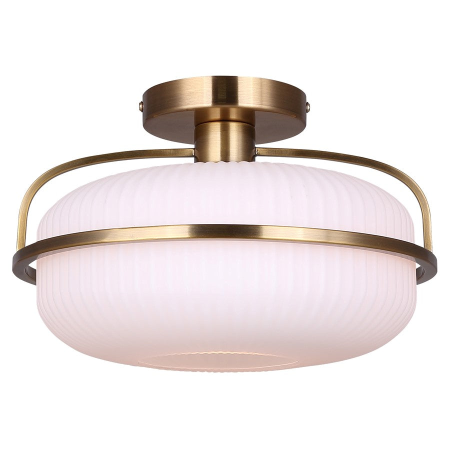 Canarm Eve 12in 1-Light Semi-Flush Mount | Mid-Century Brushed Gold and Opal Glass | Entryway & Bedroom | 12 x 12 x 8.25 in | Model ISF2190B01GD