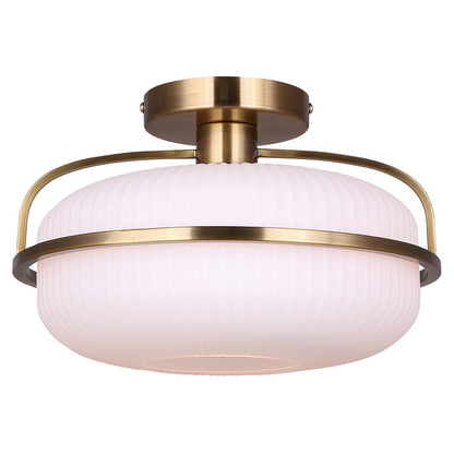 Canarm Eve 12in 1-Light Semi-Flush Mount | Mid-Century Brushed Gold and Opal Glass | Entryway & Bedroom | 12 x 12 x 8.25 in | Model ISF2190B01GD