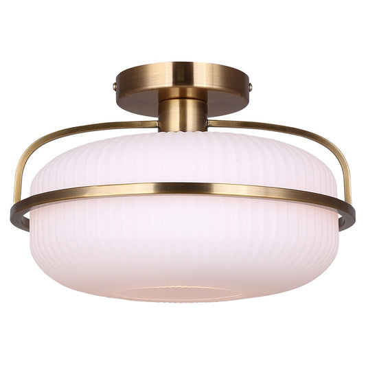 Canarm Eve 12in 1-Light Semi-Flush Mount | Mid-Century Brushed Gold and Opal Glass | Entryway & Bedroom | 12 x 12 x 8.25 in | Model ISF2190B01GD
