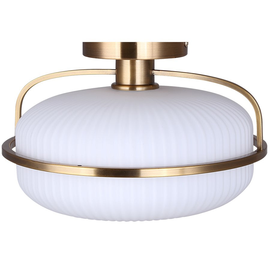 Canarm Eve 12in 1-Light Semi-Flush Mount | Mid-Century Brushed Gold and Opal Glass | Entryway & Bedroom | 12 x 12 x 8.25 in | Model ISF2190B01GD