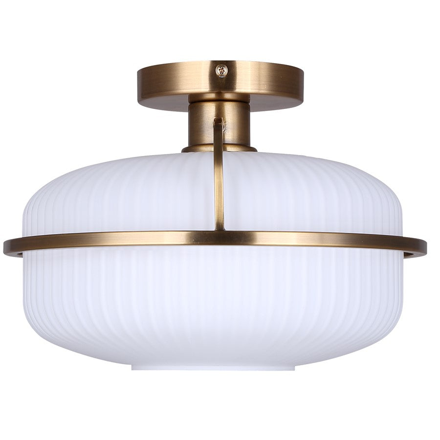 Canarm Eve 12in 1-Light Semi-Flush Mount | Mid-Century Brushed Gold and Opal Glass | Entryway & Bedroom | 12 x 12 x 8.25 in | Model ISF2190B01GD