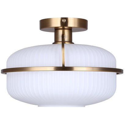 Canarm Eve 12in 1-Light Semi-Flush Mount | Mid-Century Brushed Gold and Opal Glass | Entryway & Bedroom | 12 x 12 x 8.25 in | Model ISF2190B01GD