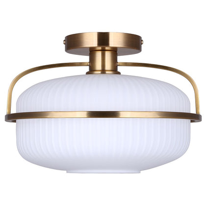 Canarm Eve 12in 1-Light Semi-Flush Mount | Mid-Century Brushed Gold and Opal Glass | Entryway & Bedroom | 12 x 12 x 8.25 in | Model ISF2190B01GD
