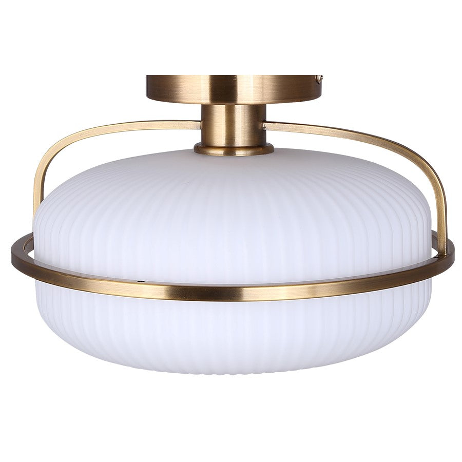 Canarm Eve 12in 1-Light Semi-Flush Mount | Mid-Century Brushed Gold and Opal Glass | Entryway & Bedroom | 12 x 12 x 8.25 in | Model ISF2190B01GD