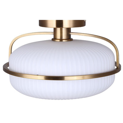 Canarm Eve 12in 1-Light Semi-Flush Mount | Mid-Century Brushed Gold and Opal Glass | Entryway & Bedroom | 12 x 12 x 8.25 in | Model ISF2190B01GD