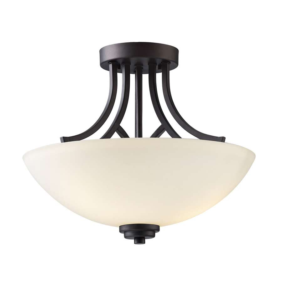 Canarm Somerset 15in 3-Light Semi-Flush Mount | Curved Oil Rubbed Bronze and Flat Opal Glass | Foyer & Dining Room Ceiling Light | Model ISF421A03ORB