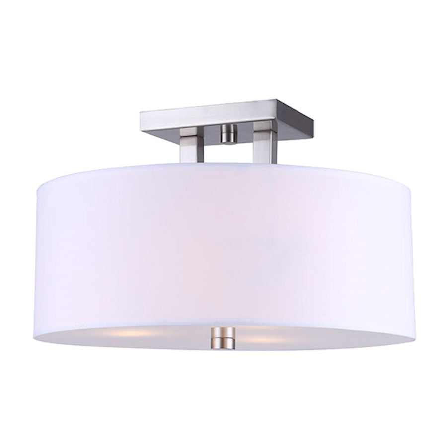 Canarm River 15in 3-Light Semi-Flush | Brushed Nickel Steel and White Fabric | Bedroom & Hallway Ceiling Light | 15 x 15 x 10 in | Model ISF578A03BN