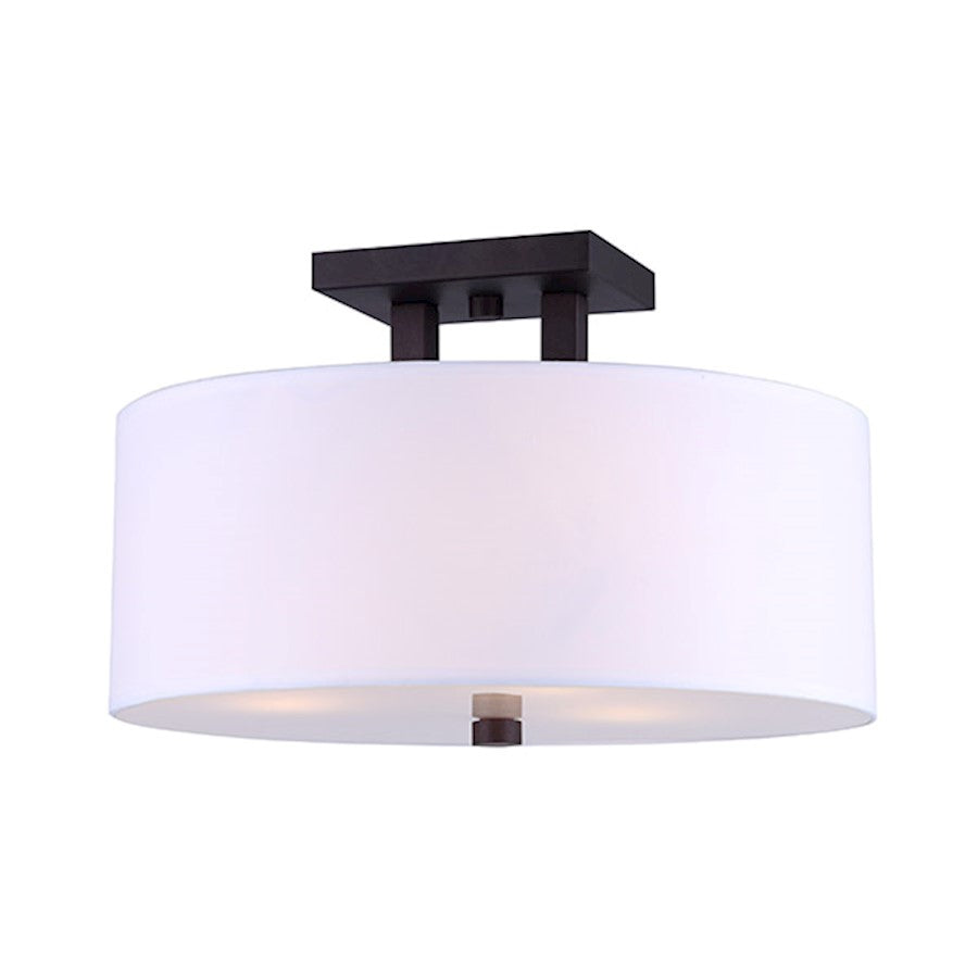 Canarm River 15in 3-Light Semi Flush Mount | Oil Rubbed Bronze Steel and White Fabric | Bedroom & Hallway Ceiling Light | Model ISF578A03ORB