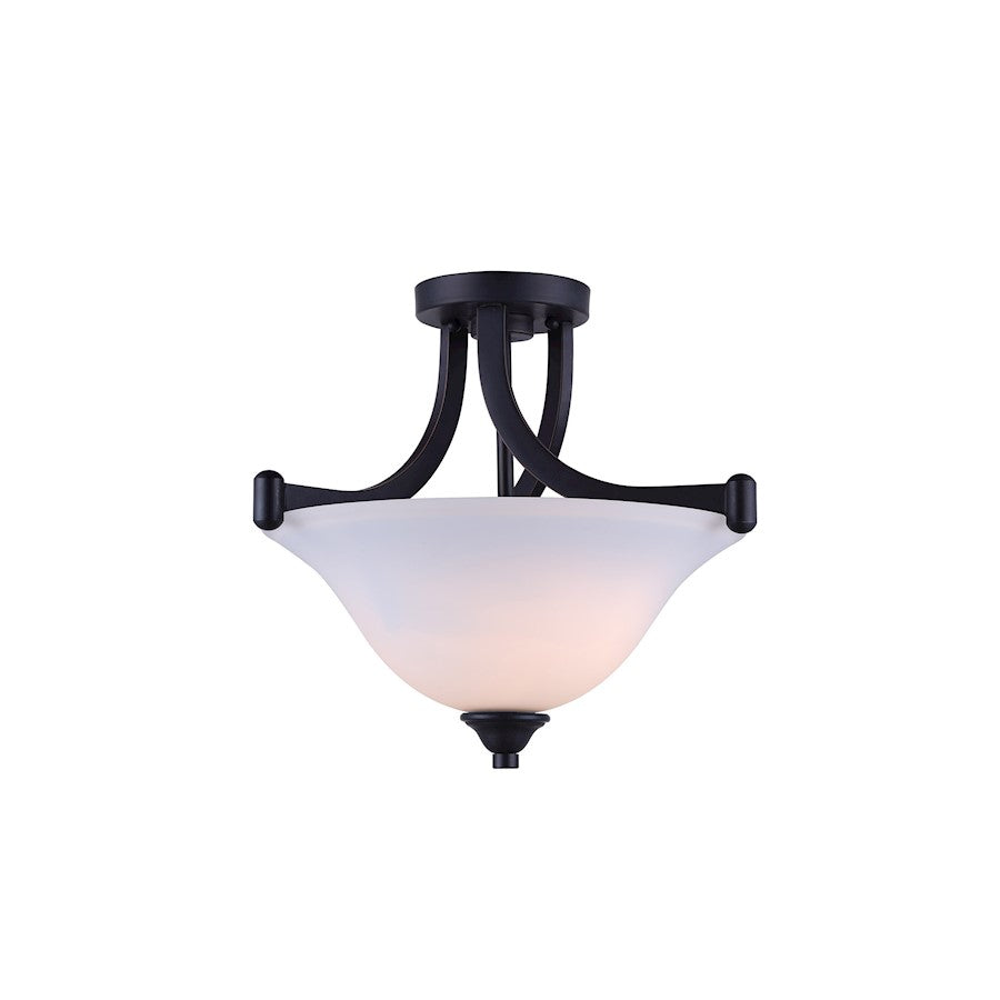 Canarm Rue 15in 2-Light Semi Flush Mount | Rubbed Antique Bronze and Opal Glass | Bedroom & Hallway Ceiling Light | Model ISF587A02RA