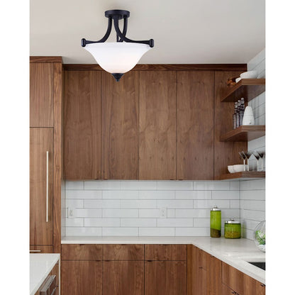 Canarm Rue 15in 2-Light Semi Flush Mount | Rubbed Antique Bronze and Opal Glass | Bedroom & Hallway Ceiling Light | Model ISF587A02RA