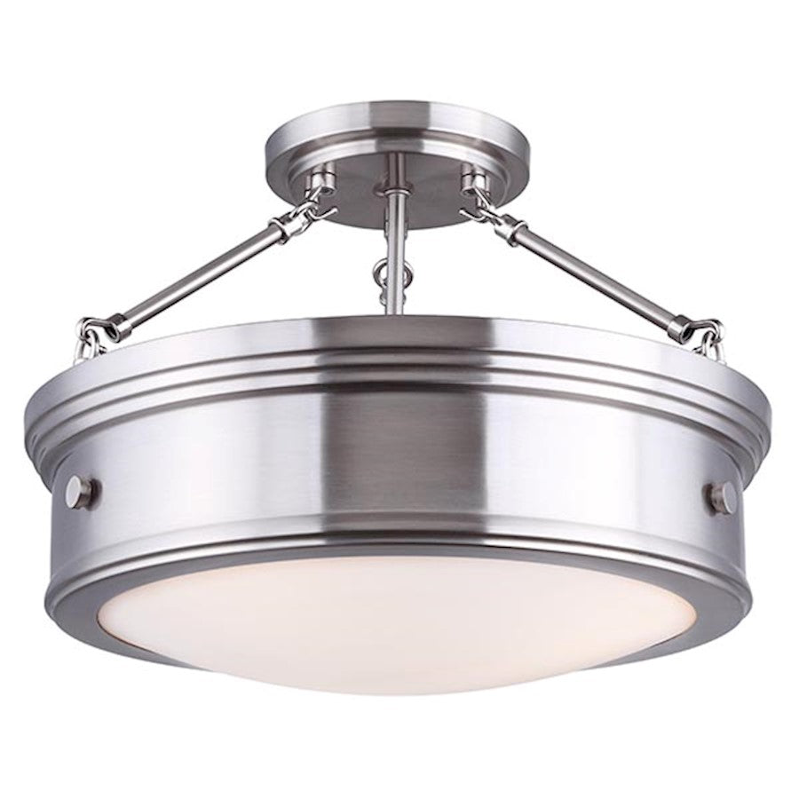 Canarm Boku 15in 3-Light Semi Flush Mount | Brushed Nickel and Glass | Bedroom & Living Room Ceiling Light | 15 x 15 x 12 in | Model ISF624A03BN