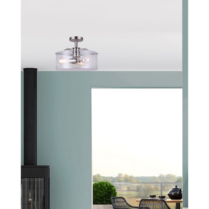 Canarm Albany 14.5in 3-Light Semi-Flush | Brushed Nickel & Seeded Glass | Bedroom & Living Room | 14.5 x 11.5 in | Model ISF679A03BN