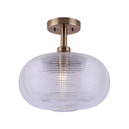 Canarm Ivan 13in 1-Light Semi Flush | Modern Matte Gold and Clear Ribbed Glass | Entryway & Hallway | 13.38 x 13.75 in | Model ISF744B01GD