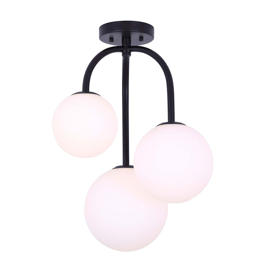 Canarm Gilla 17in 3-Light Semi Flush | Modern Matte Black and Opal Glass | Entryway & Hallway | 16.75 x 20 in | Model ISF747B03BK