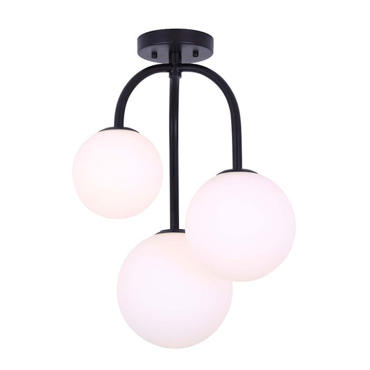 Canarm Gilla 17in 3-Light Semi Flush | Modern Matte Black and Opal Glass | Entryway & Hallway | 16.75 x 20 in | Model ISF747B03BK