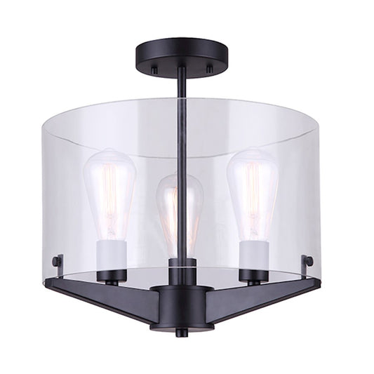 Canarm Joni 15in 3-Light Semi Flush | Modern Matte Black and Clear Glass | Entryway & Hallway | 14.62 x 14.38 in | Model ISF759A03BK