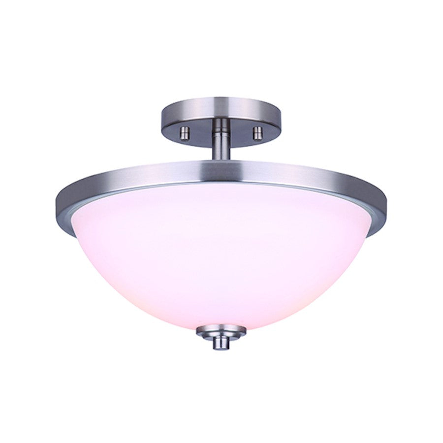 Canarm Noah 13in 2-Light Semi Flush | Modern Brushed Nickel and Opal Glass | Entryway & Hallway | 12.75 x 9.5 in | Model ISF765A02BN