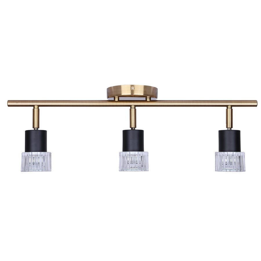 Canarm Elsee 23in 3-Light Track Light | Modern Matte Black and Gold with Clear Ribbed Glass | Kitchen & Hallway | Model IT1161A03BKG10