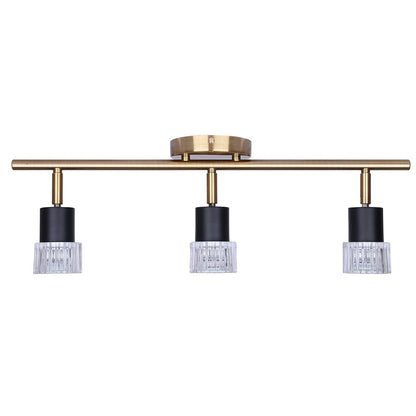 Canarm Elsee 23in 3-Light Track Light | Modern Matte Black and Gold with Clear Ribbed Glass | Kitchen & Hallway | Model IT1161A03BKG10