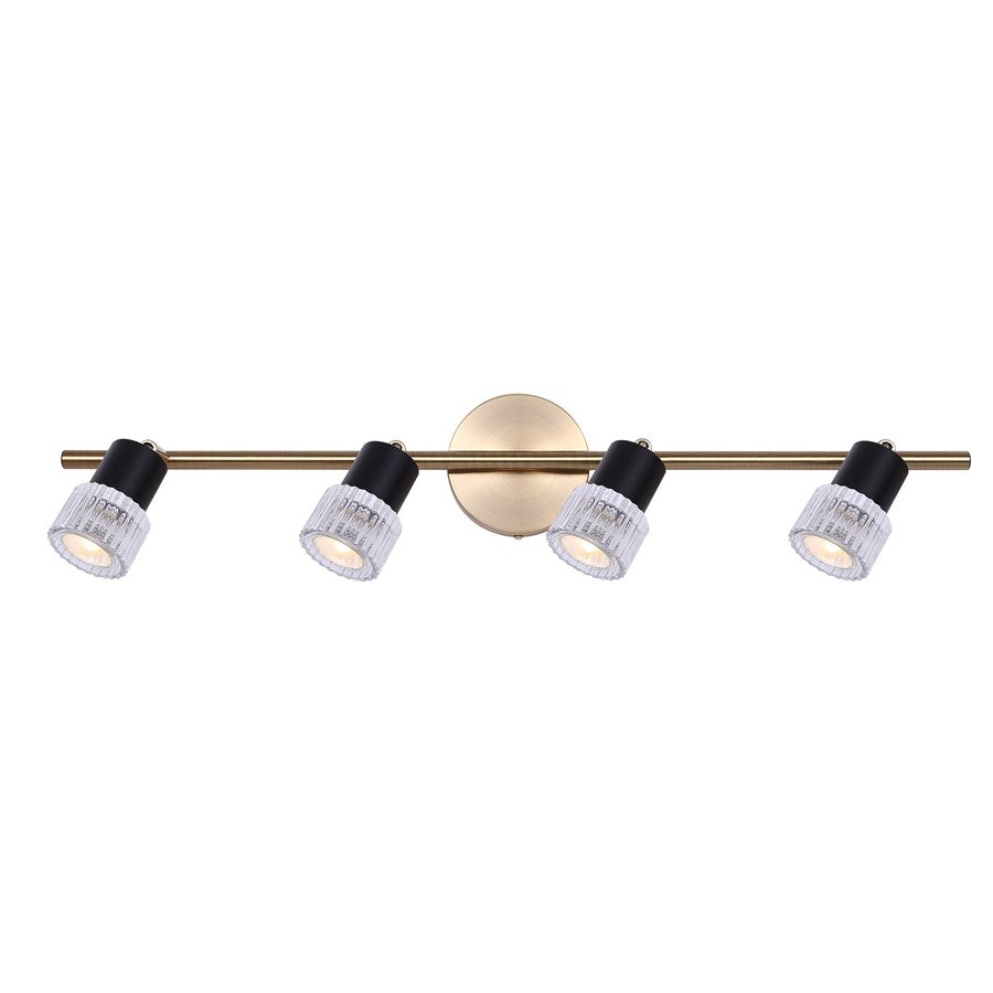 Canarm Elsee 29in 4-Light Track Light | Modern Matte Black and Gold with Clear Ribbed Glass | Kitchen & Living Room | Model IT1161A04BKG10