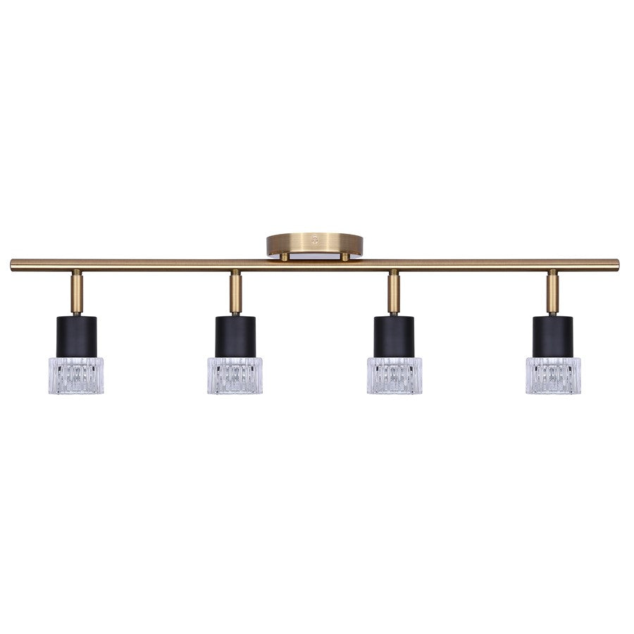 Canarm Elsee 29in 4-Light Track Light | Modern Matte Black and Gold with Clear Ribbed Glass | Kitchen & Living Room | Model IT1161A04BKG10