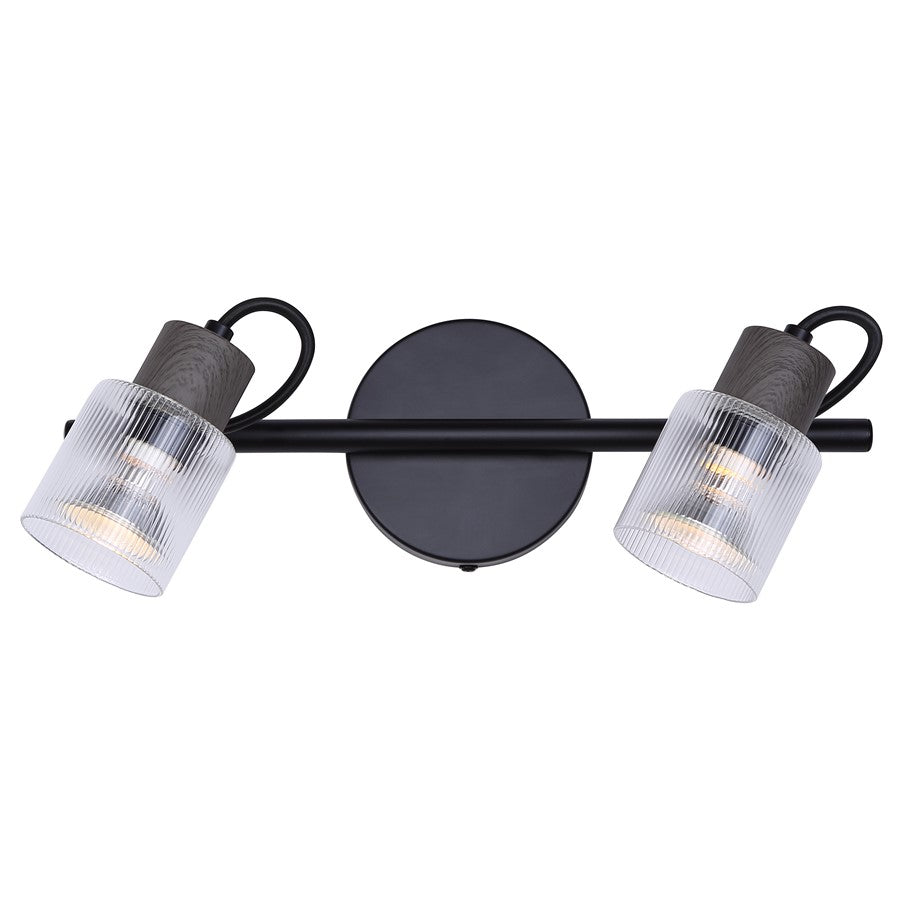 Canarm Owen 15in 2-Light Track Lighting | Black Steel Industrial with Faux Wood Accent | Living Room & Studio | Model IT1198A02BKW10