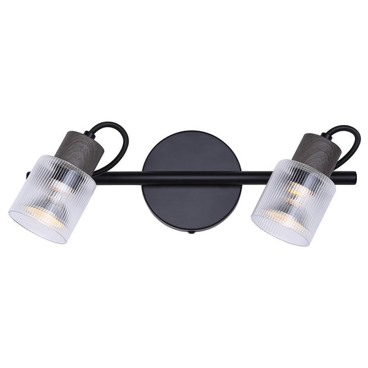 Canarm Owen 15in 2-Light Track Lighting | Black Steel Industrial with Faux Wood Accent | Living Room & Studio | Model IT1198A02BKW10