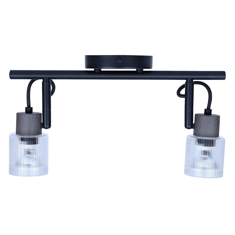 Canarm Owen 15in 2-Light Track Lighting | Black Steel Industrial with Faux Wood Accent | Living Room & Studio | Model IT1198A02BKW10