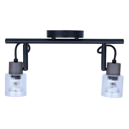 Canarm Owen 15in 2-Light Track Lighting | Black Steel Industrial with Faux Wood Accent | Living Room & Studio | Model IT1198A02BKW10