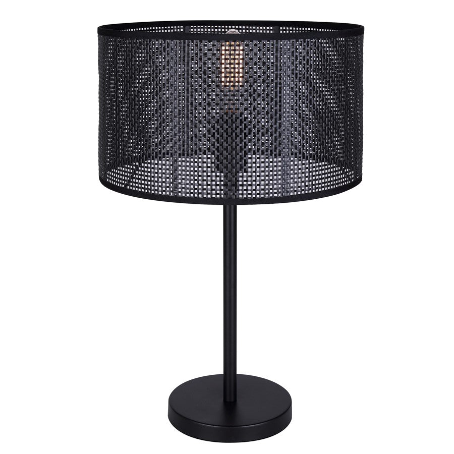 Canarm Bellamy 1-Light Table Lamp | Matte Black Metal & Faux Rattan Shade | Bedroom & Living Room | 13.75 x 13.75 x 22 in | Model ITL1149A22BK-BPR