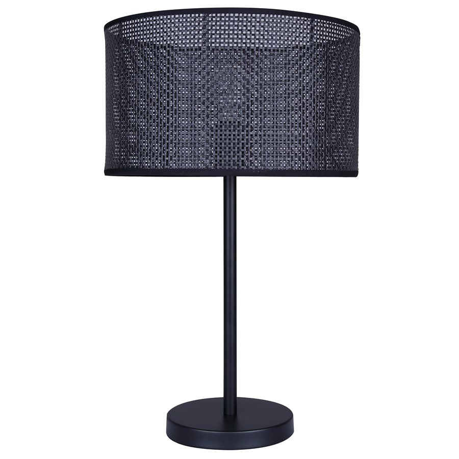 Canarm Bellamy 1-Light Table Lamp | Matte Black Metal & Faux Rattan Shade | Bedroom & Living Room | 13.75 x 13.75 x 22 in | Model ITL1149A22BK-BPR