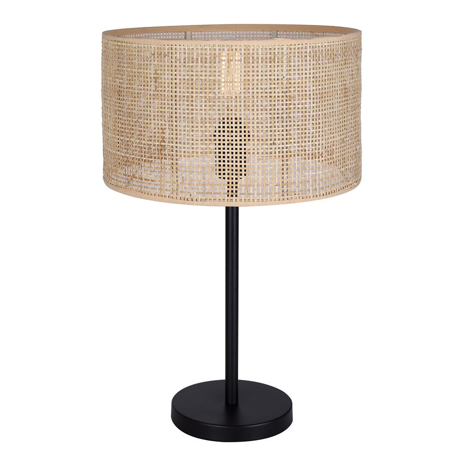 Canarm Bellamy 1-Light Table Lamp | Matte Black Metal & Natural Rattan Shade | Bedroom & Living Room | 13.75 x 13.75 x 22 in | Model ITL1149A22BK-NR