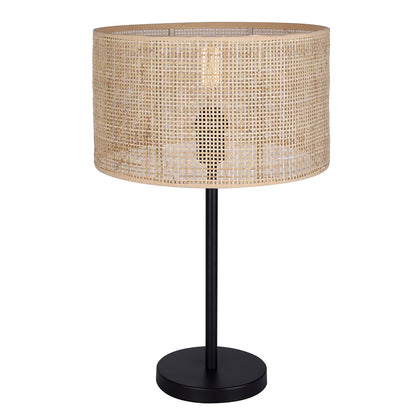Canarm Bellamy 1-Light Table Lamp | Matte Black Metal & Natural Rattan Shade | Bedroom & Living Room | 13.75 x 13.75 x 22 in | Model ITL1149A22BK-NR