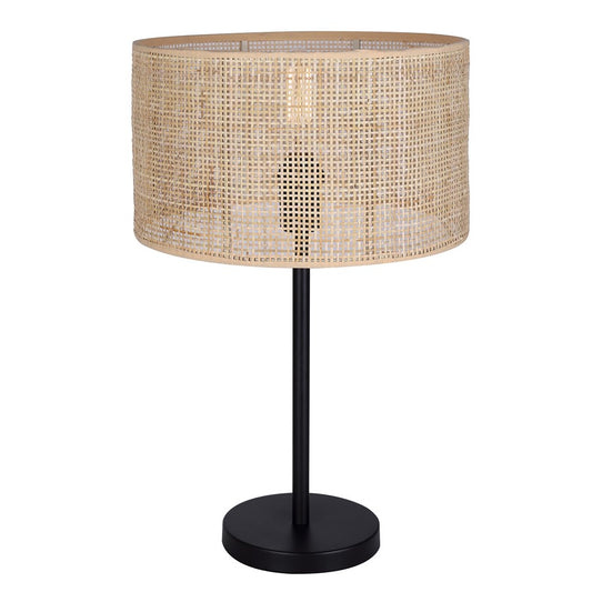 Canarm Bellamy 1-Light Table Lamp | Matte Black Metal & Natural Rattan Shade | Bedroom & Living Room | 13.75 x 13.75 x 22 in | Model ITL1149A22BK-NR