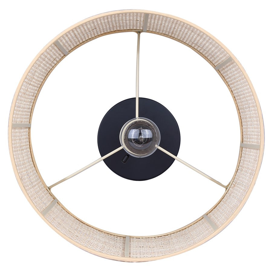 Canarm Bellamy 1-Light Table Lamp | Matte Black Metal & Natural Rattan Shade | Bedroom & Living Room | 13.75 x 13.75 x 22 in | Model ITL1149A22BK-NR