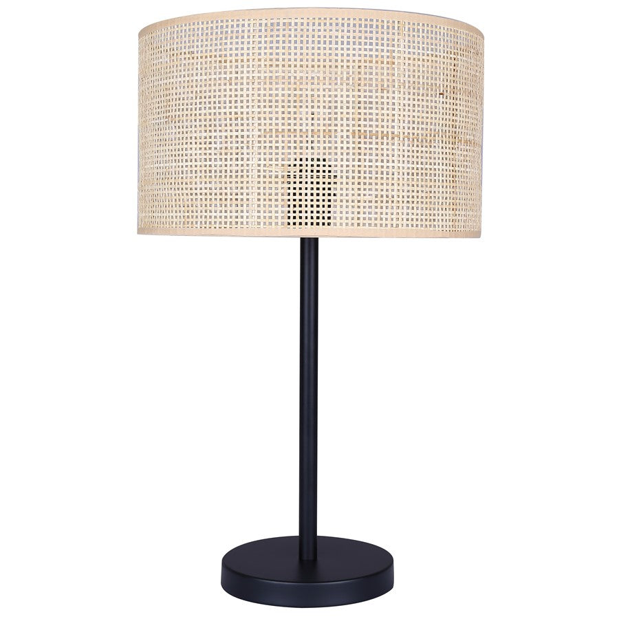 Canarm Bellamy 1-Light Table Lamp | Matte Black Metal & Natural Rattan Shade | Bedroom & Living Room | 13.75 x 13.75 x 22 in | Model ITL1149A22BK-NR