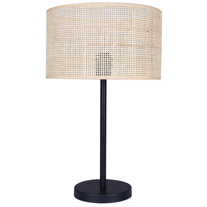 Canarm Bellamy 1-Light Table Lamp | Matte Black Metal & Natural Rattan Shade | Bedroom & Living Room | 13.75 x 13.75 x 22 in | Model ITL1149A22BK-NR