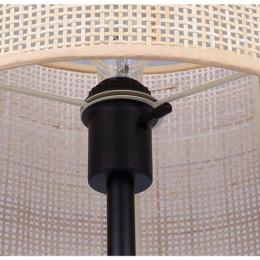 Canarm Bellamy 1-Light Table Lamp | Matte Black Metal & Natural Rattan Shade | Bedroom & Living Room | 13.75 x 13.75 x 22 in | Model ITL1149A22BK-NR
