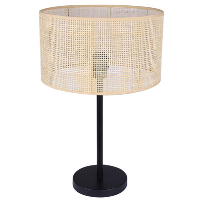 Canarm Bellamy 1-Light Table Lamp | Matte Black Metal & Natural Rattan Shade | Bedroom & Living Room | 13.75 x 13.75 x 22 in | Model ITL1149A22BK-NR