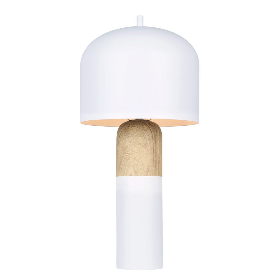 Canarm Caleb 1-Light Table Lamp | Matte White & Faux Wood Metal | Bedside & Desk Accent | 9 x 9 x 19 in | Model ITL1152A18WHW