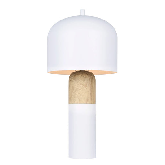 Canarm Caleb 1-Light Table Lamp | Matte White & Faux Wood Metal | Bedside & Desk Accent | 9 x 9 x 19 in | Model ITL1152A18WHW