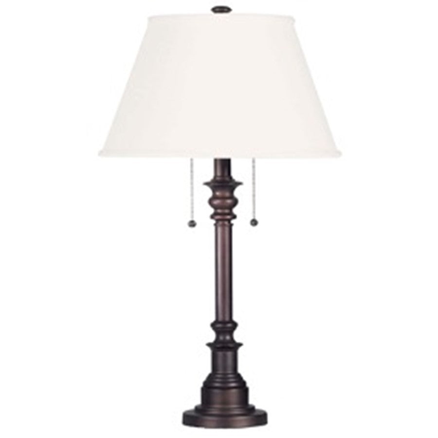 Canarm Nevan 30in 2-Light Table Lamp | Oil Rubbed Bronze and White Fabric Shade | Living Room & Bedroom | 17 x 17 x 30 in | Model ITL2121B31ORB